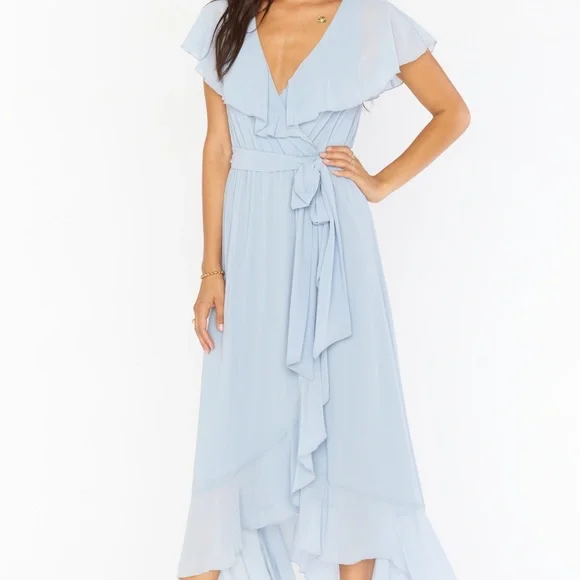 show me your mumu jess ruffle midi dress Show Me Your MuMu | Dresses | Show Me Your Mumu Jess Ruffle Midi Dress In  Steel Blue Chiffon Size S